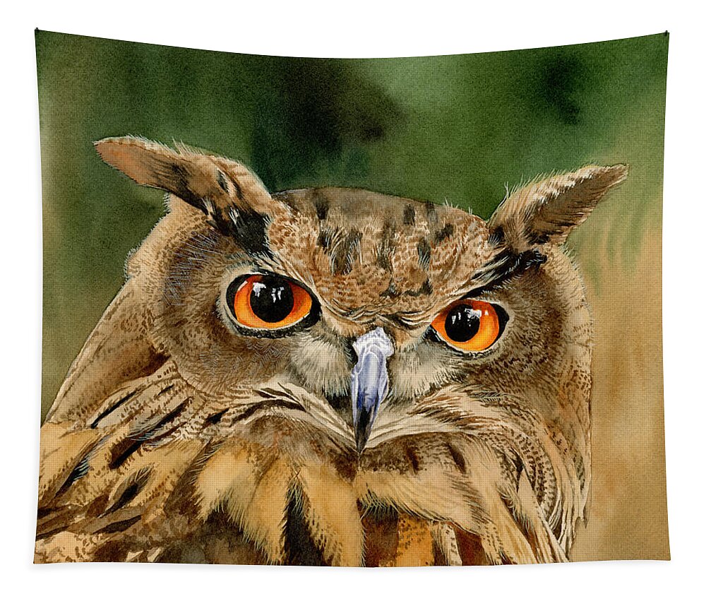 Owl Tapestry featuring the painting Old Wise Owl by Espero Art