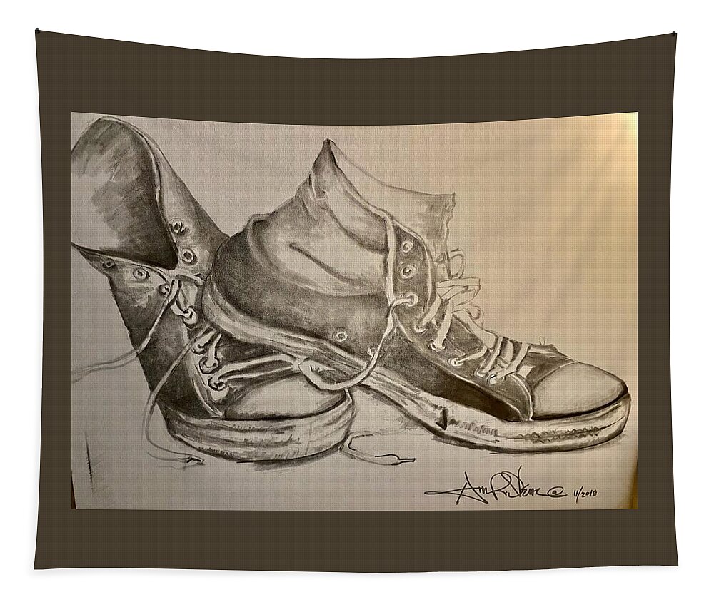  Tapestry featuring the drawing Ole Sneakers by Angie ONeal