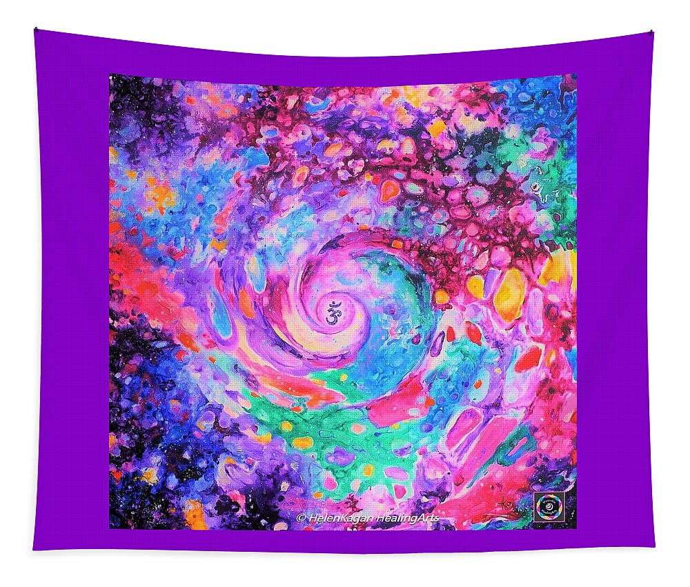 Contemporary Tapestry featuring the painting OM. Crown Chakra. Series Healing Chakras by Helen Kagan