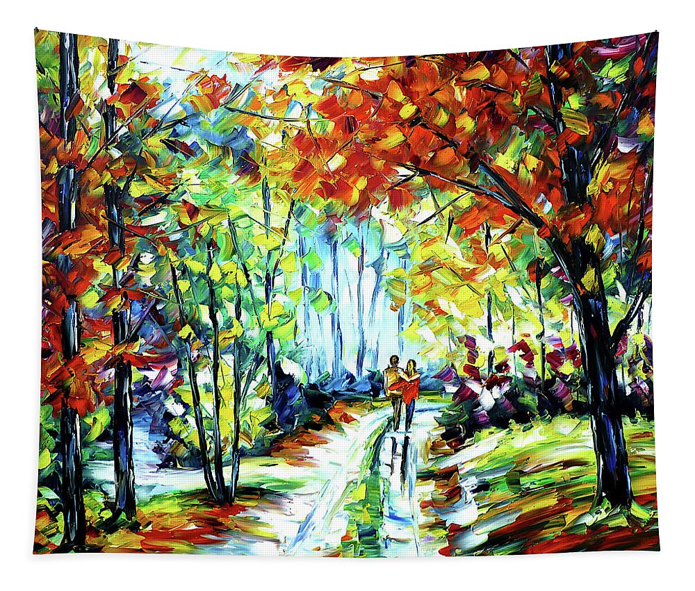 Autumn Walk Tapestry featuring the painting On An Autumn Day by Mirek Kuzniar