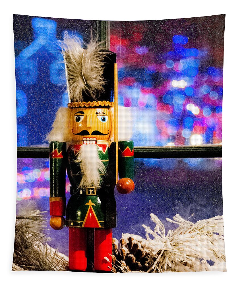 Nutcracker Tapestry featuring the mixed media On Guard for Christmas by Moira Law