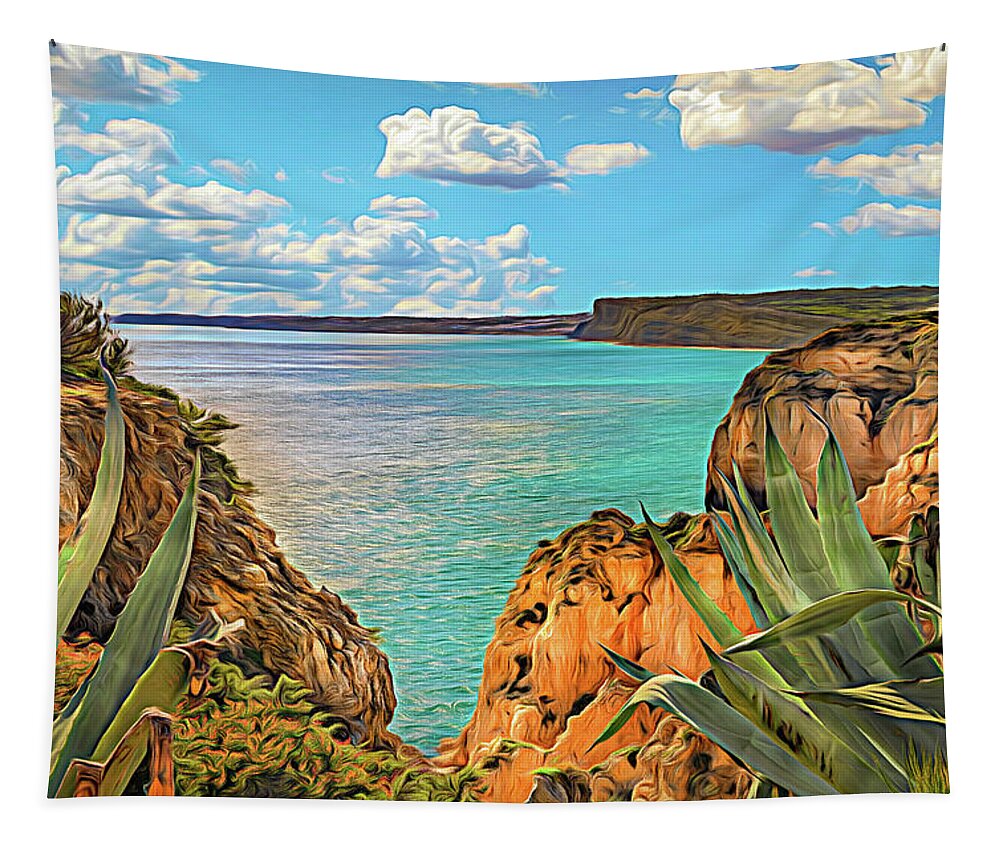 Algarve Tapestry featuring the photograph On the Cliffs of the Algarve by Rebecca Herranen