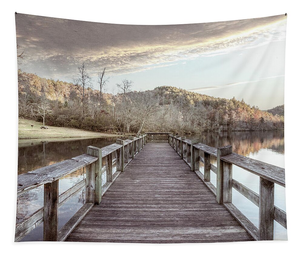 Carolina Tapestry featuring the photograph On the Dock in the Soft Setting Sun by Debra and Dave Vanderlaan