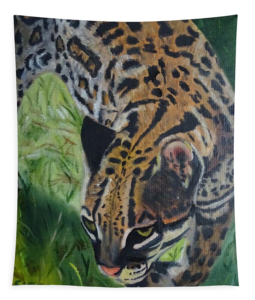 Ocelot Tapestry featuring the painting On the Prowl by Jill Ciccone Pike