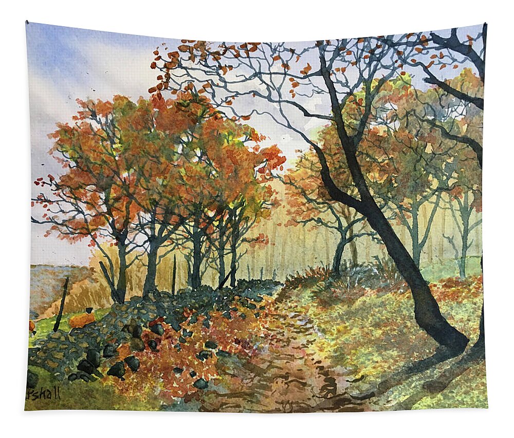 Watercolour Tapestry featuring the painting Once Upon an Autumn Trail by Glenn Marshall