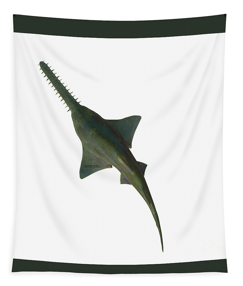 Onchopristis Sawfish Tapestry featuring the digital art Onchopristis Sawfish Overview by Corey Ford