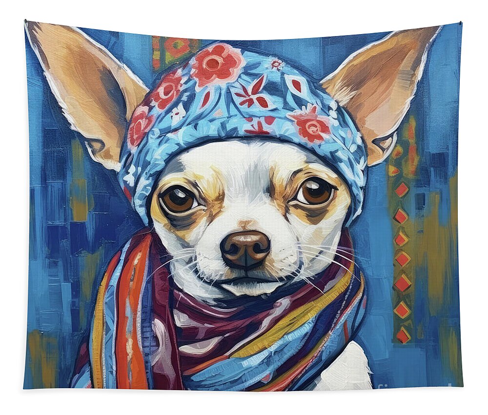 Chihuahua Tapestry featuring the painting One Cool Chihuahua by Tina LeCour