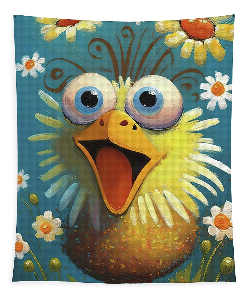 Funny Chicken Tapestry featuring the painting One Crazy Chick by Tina LeCour
