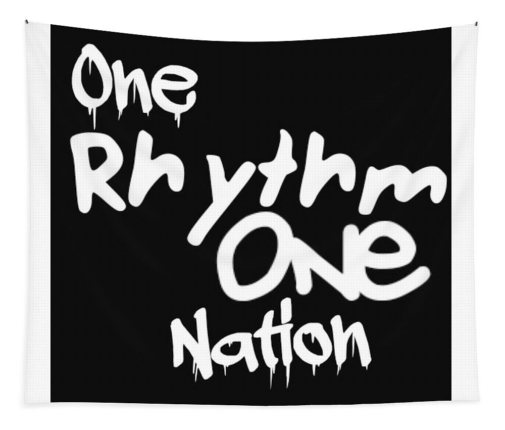 Black Background Tapestry featuring the digital art One Rhythm One Nation Graffiti by Tony Camm