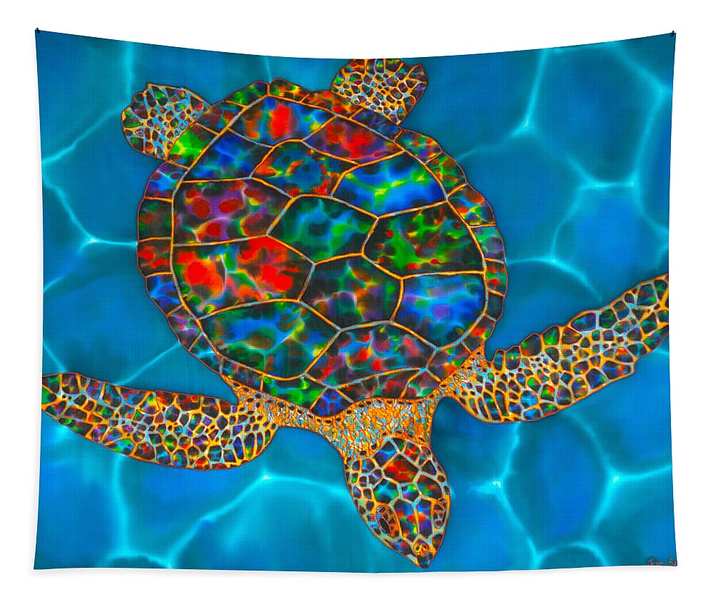  Tapestry featuring the painting Opal Hawksbill Turtle by Daniel Jean-Baptiste