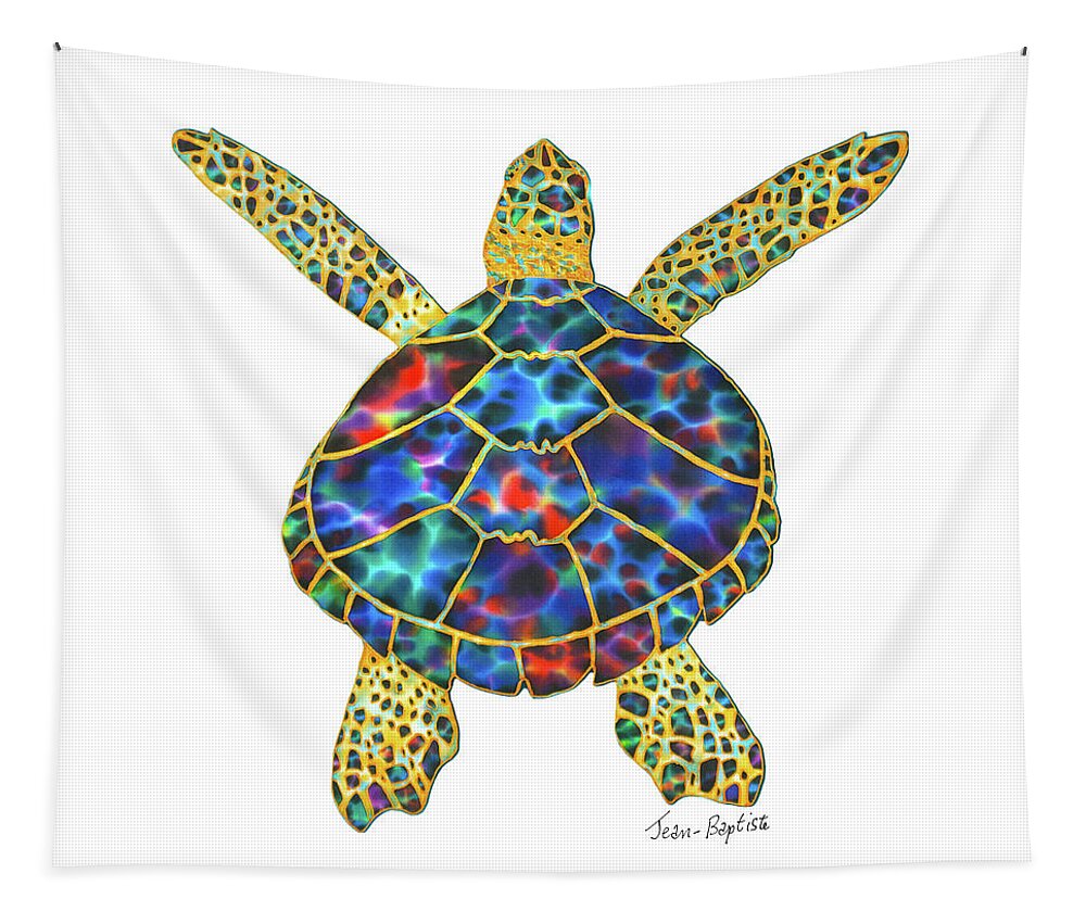  Tapestry featuring the painting Opal Sea Turtle white background by Daniel Jean-Baptiste