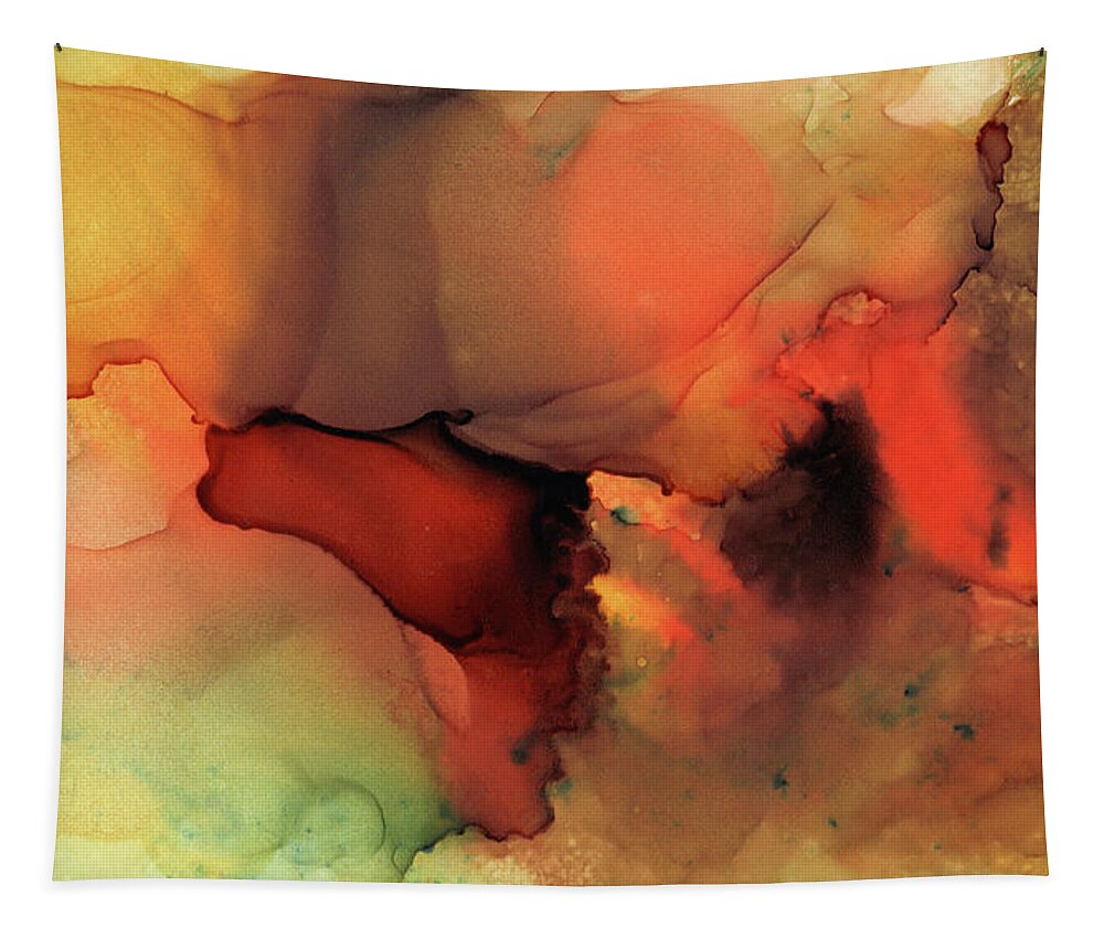 Abstract Tapestry featuring the painting Orange Brown Abstract 59 by Lucie Dumas