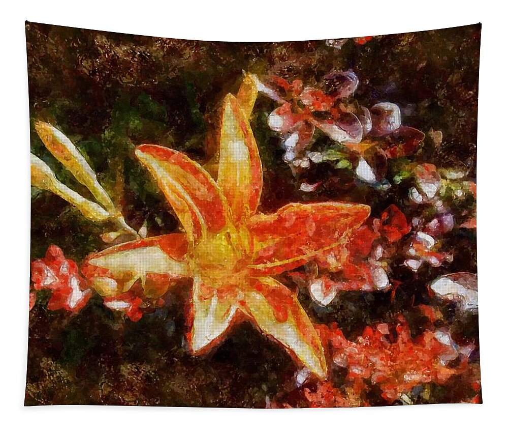 Flower Tapestry featuring the mixed media Orange Daylily in Summer by Christopher Reed