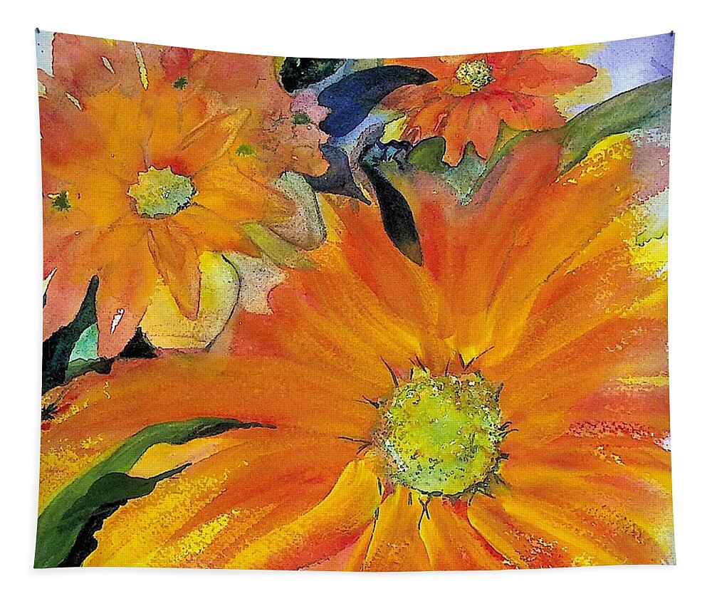 Watercolor Tapestry featuring the painting Orange flowers by Valerie Shaffer