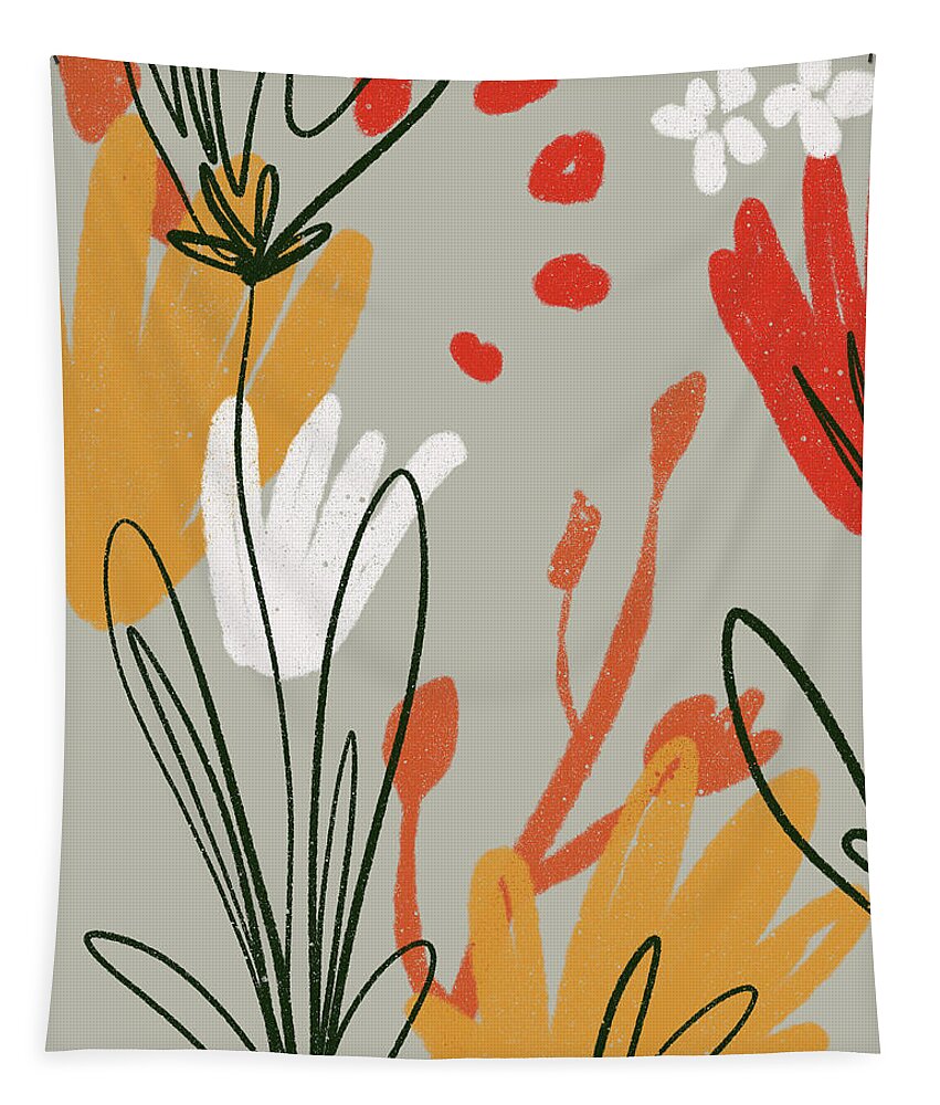 Orange Garden Tapestry featuring the digital art Orange Garden 1 - Minimal Contemporary Abstract - Red, Yellow, Orange, Black, White, Grey by Studio Grafiikka