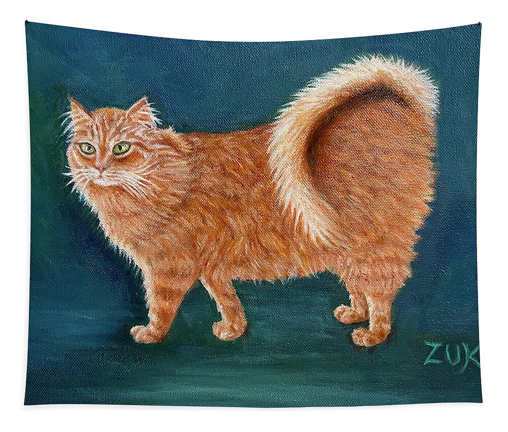 American Ringtail Cat Tapestry featuring the painting Orange Ringtail Cat by Karen Zuk Rosenblatt