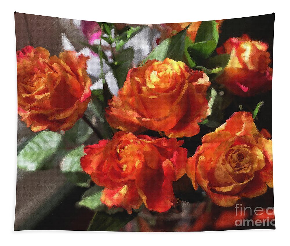 Flowers Tapestry featuring the photograph Orange Roses Too by Brian Watt