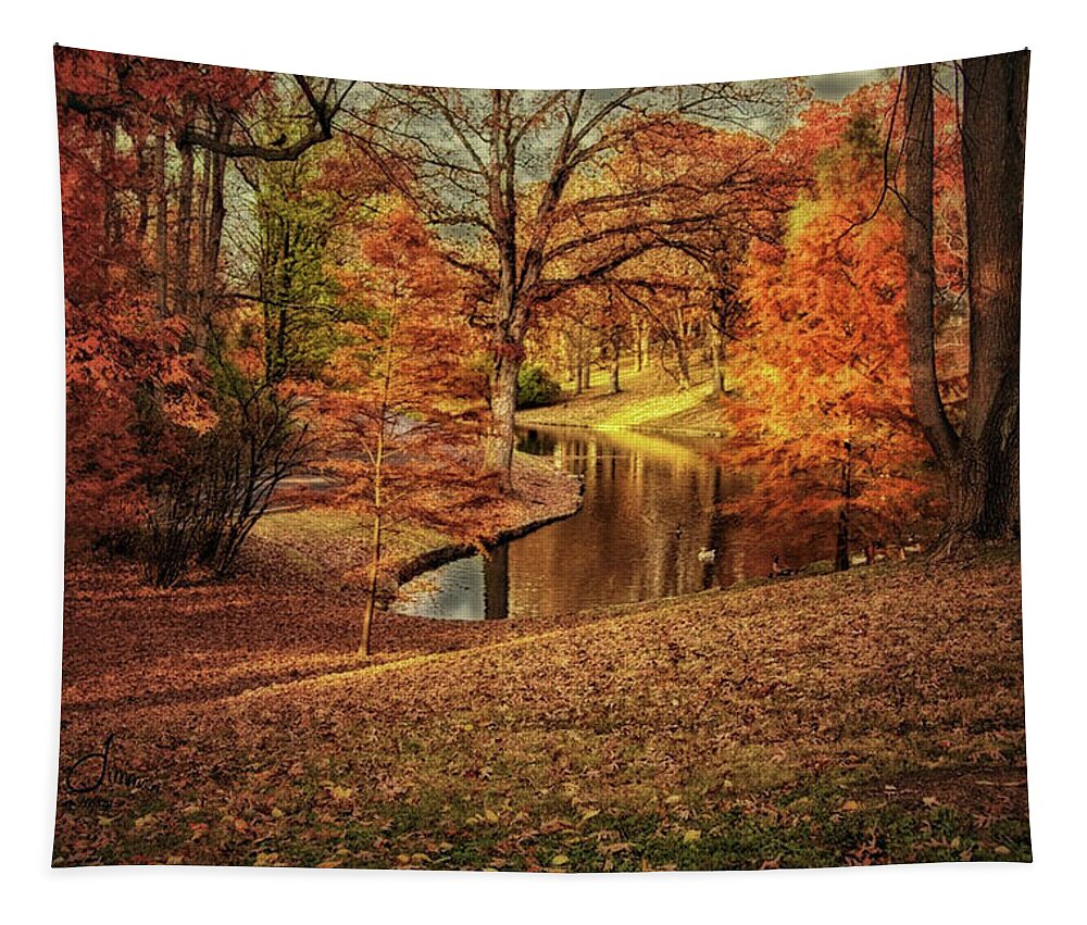 Sunset Tapestry featuring the photograph Orange Sunset by the River by Mary Timman