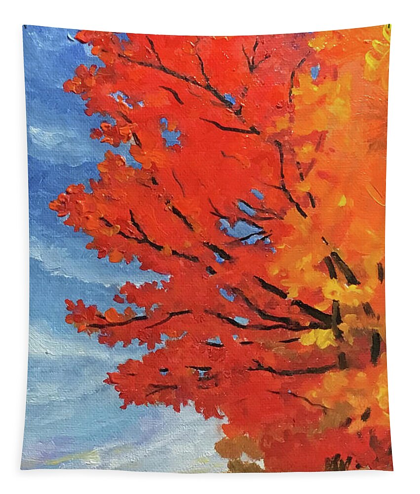 Tree Tapestry featuring the painting Red Trees by Anne Marie Brown