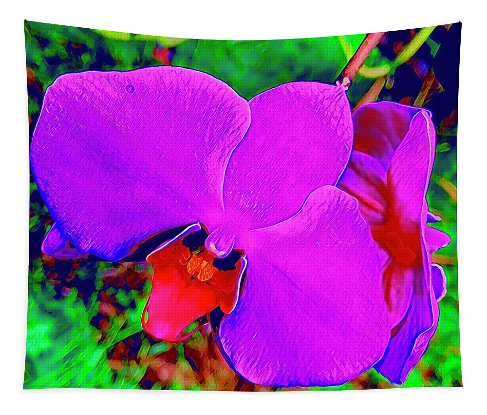  #flowersofaloha #flowers # Flowerpower #aloha #hawaii #aloha #puna #pahoa #thebigisland #orchidsynergy Tapestry featuring the photograph Orchid Synergy Purple Red Aloha by Joalene Young