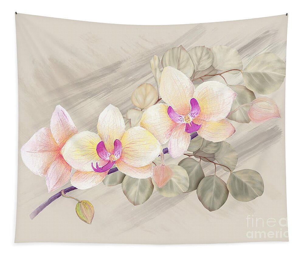 Botanical Tapestry featuring the digital art Orchids and Eucalyptus by J Marielle