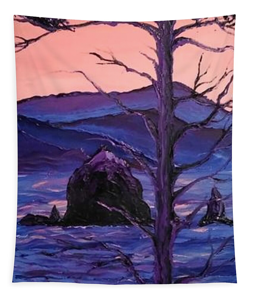 Oregon Coastal Tapestry featuring the painting Oregon Coastal Sunset by James Dunbar