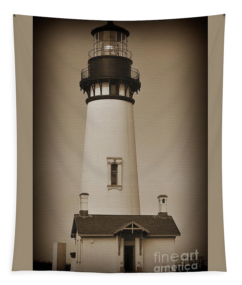 Oregon-lighthouses Tapestry featuring the digital art Sepia Tone Oregon Lighthouse by Kirt Tisdale