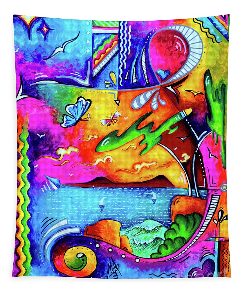 Original Painting Tapestry featuring the painting Original PoP Art Nomad Artist Van Life Painting California Inspired Art MAD Wonderland by Megan Aroon