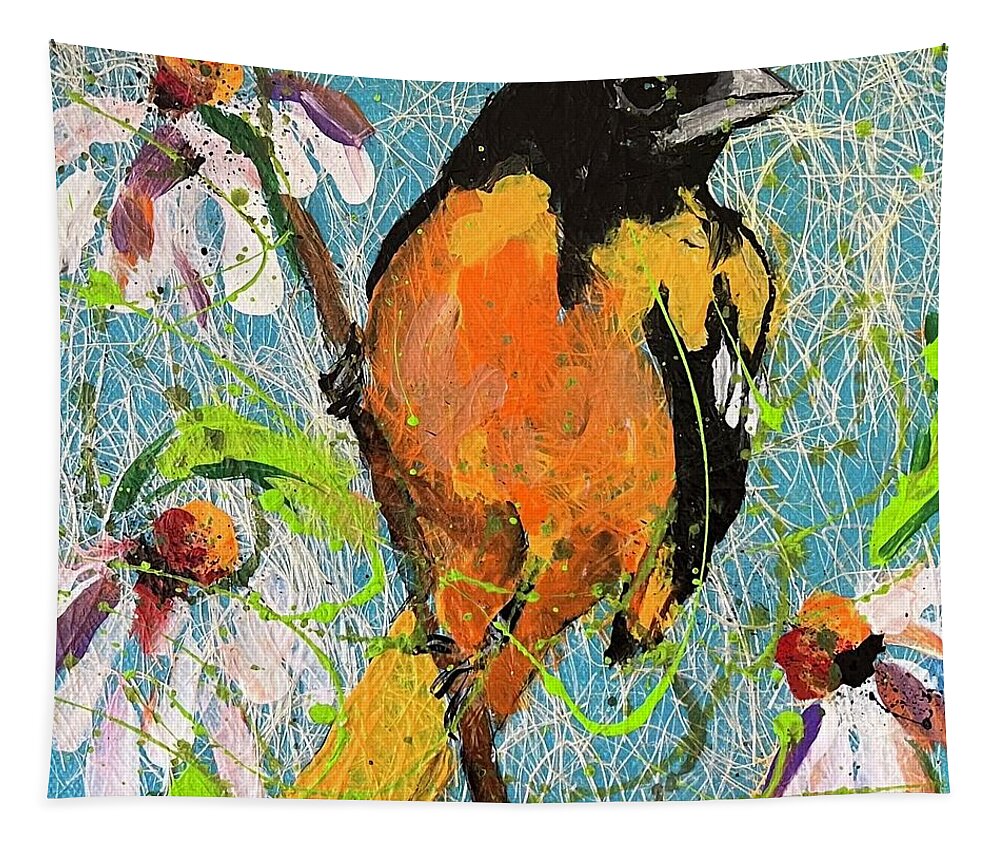 Birds Tapestry featuring the painting Oriole by Elaine Elliott