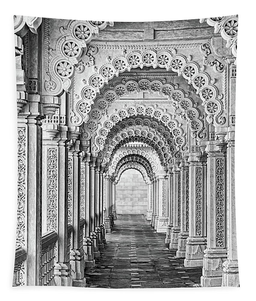 Hindu Temple Tapestry featuring the photograph Ornate Marble Arches by Elvira Peretsman