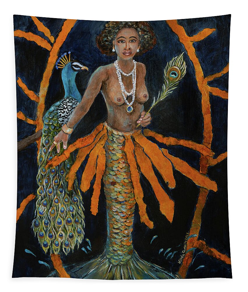 Oshun Tapestry featuring the painting Oshun by Linda Queally by Linda Queally