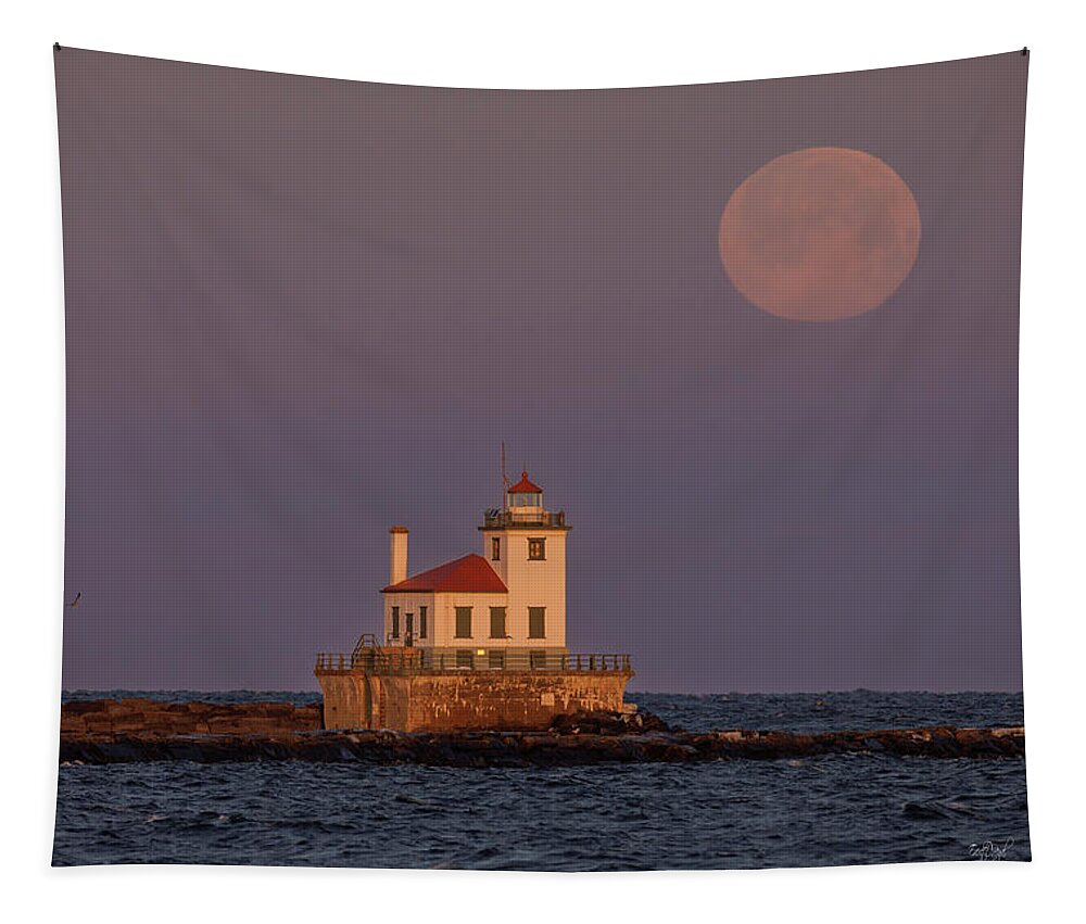 Lighthouse Tapestry featuring the photograph Oswego Worm Moon 2023 by Everet Regal