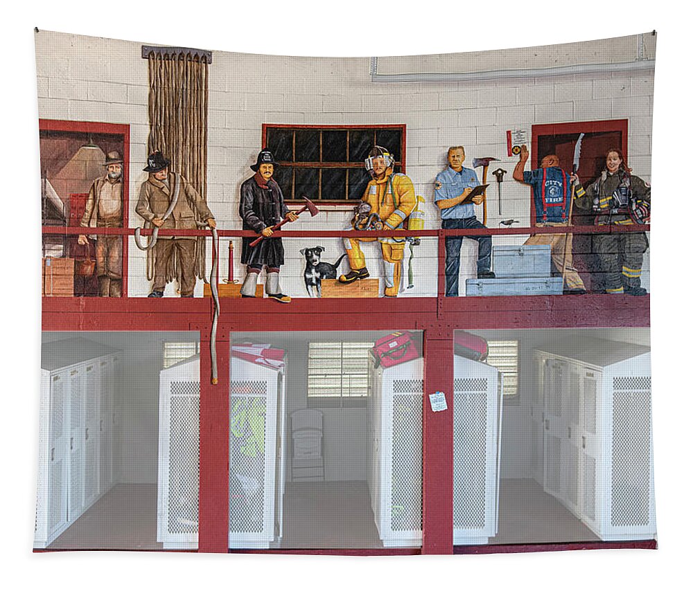 Punta Gorda Tapestry featuring the photograph Our First Firehouse - Panel 2 by Punta Gorda Historic Mural Society