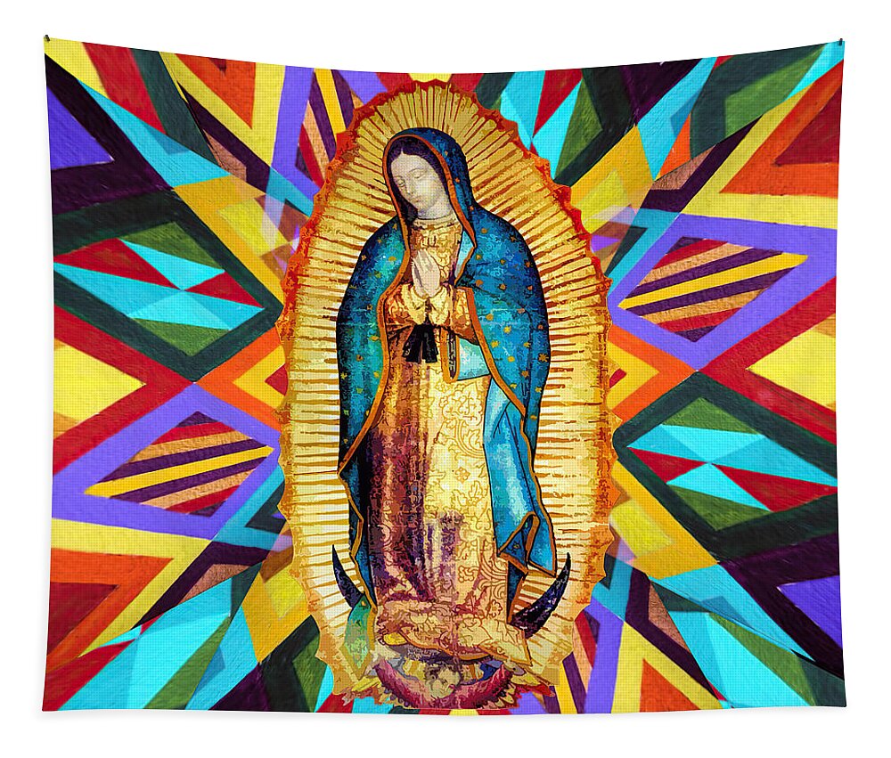 Guadalupe Tapestry featuring the mixed media Our Lady of Guadalupe by Gabby Dreams