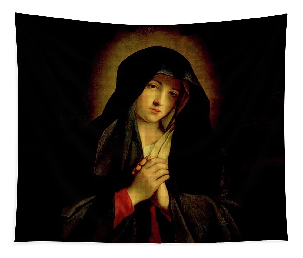 Virgin Mary Tapestry featuring the mixed media Our Lady of Sorrows Virgin Mary by Battista Sassoferrato