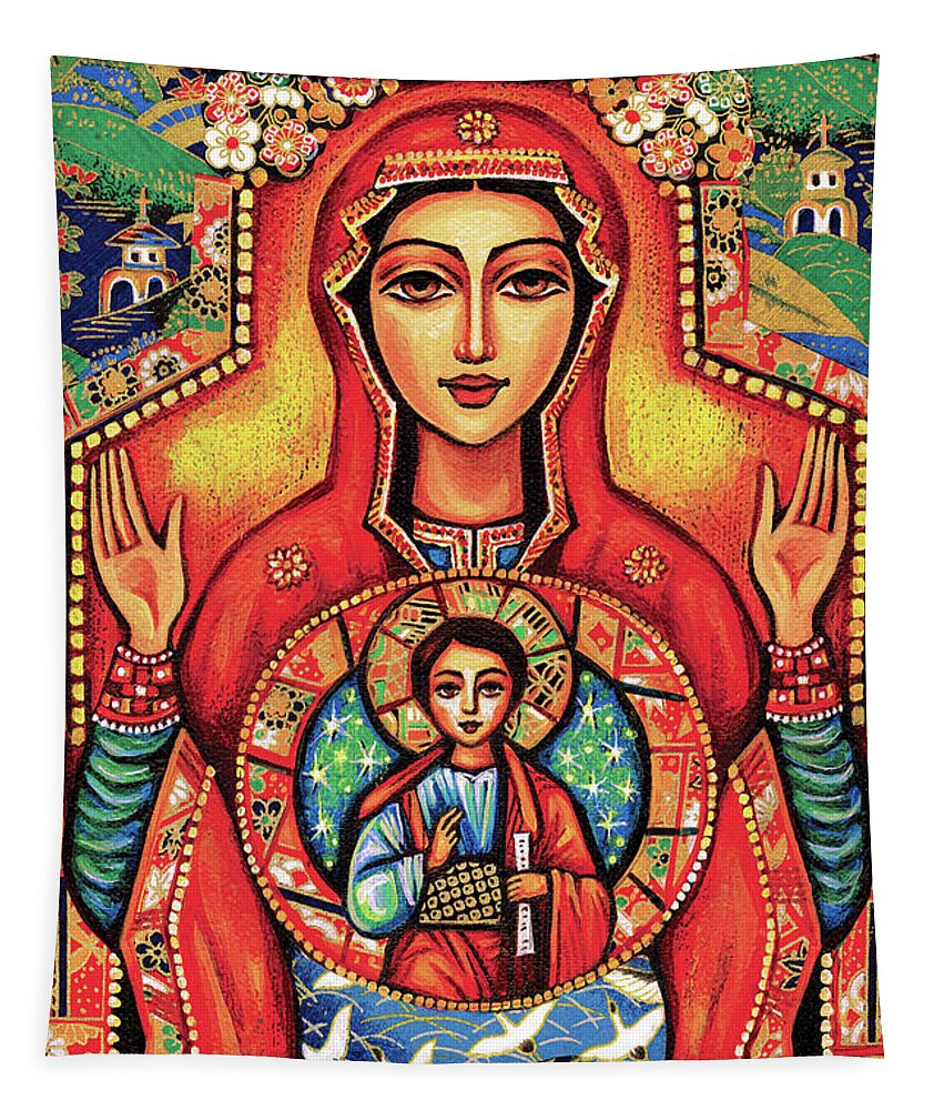 Mother And Child Tapestry featuring the painting Our Lady of the Sign by Eva Campbell