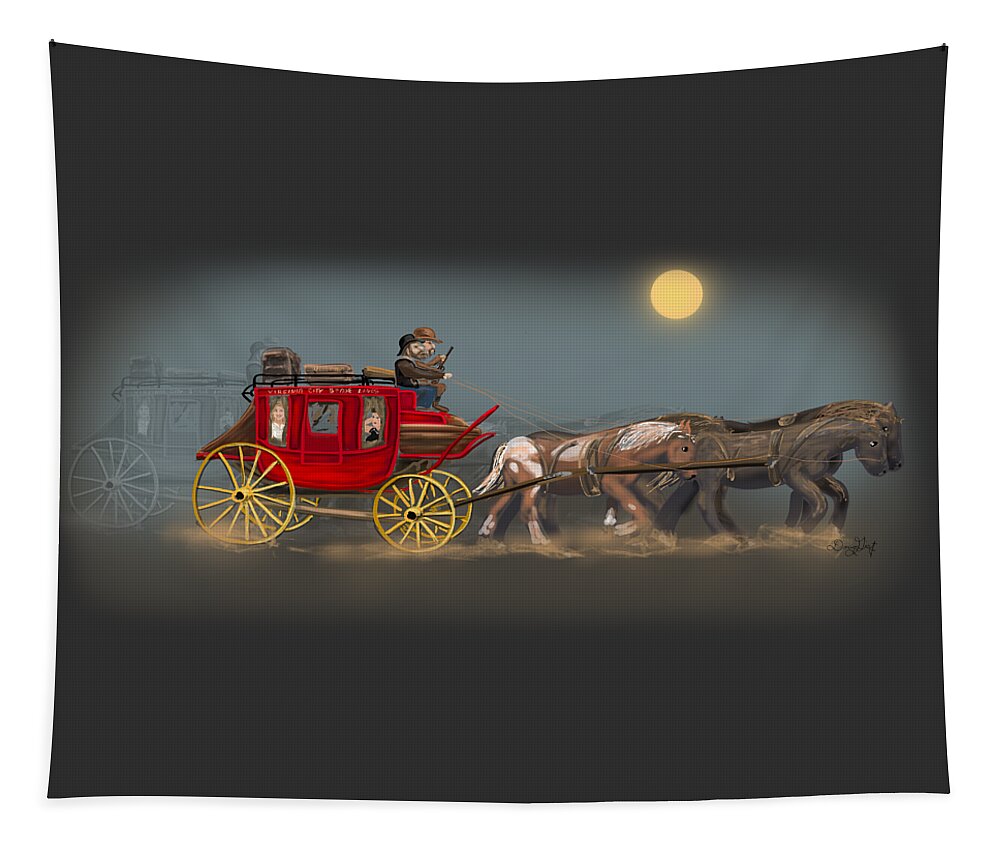 Stagecoach Tapestry featuring the digital art Out of the West by Doug Gist