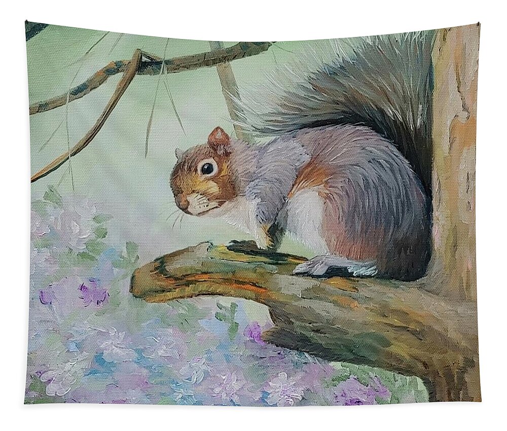 Squirrel Tapestry featuring the painting Out on a Limb by Connie Rish