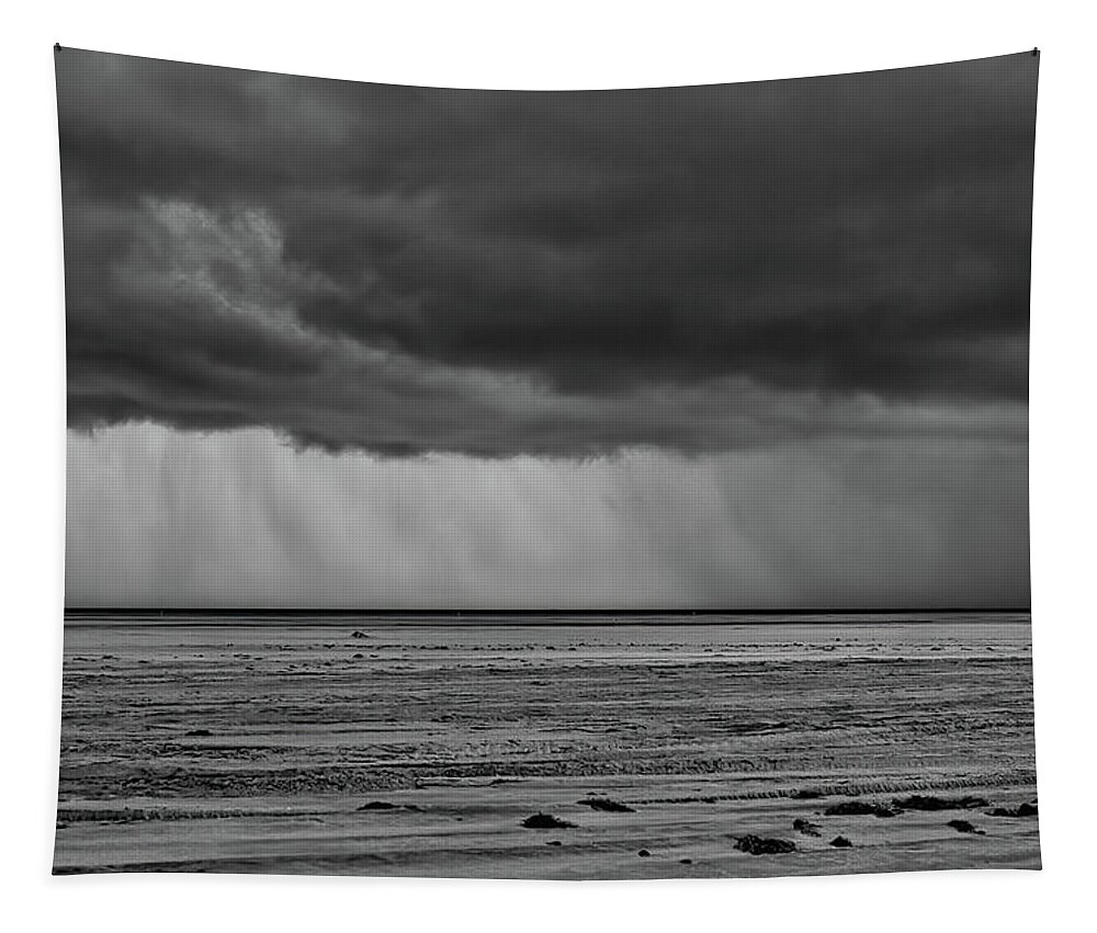 North Carolina Tapestry featuring the photograph Outer Banks Hurricane Fury bw by Dan Carmichael