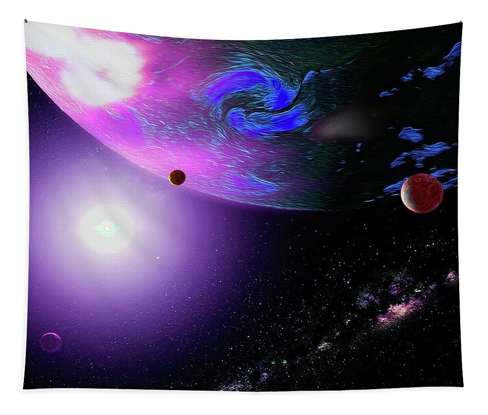  Tapestry featuring the digital art Outer Space Giant Planet and Moons by Don White Artdreamer