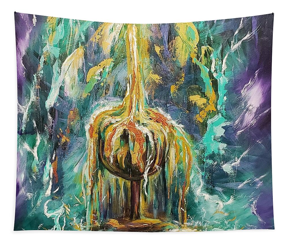 Christian Prophetic Painting Cup Holy Spirit Gold Tapestry featuring the painting Overflow by Brenda Kay Deyo