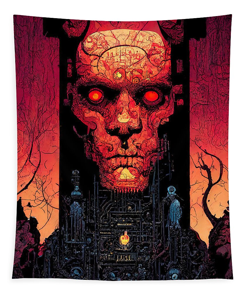 Gate Tapestry featuring the painting Overseer of Hell, 02 by AM FineArtPrints