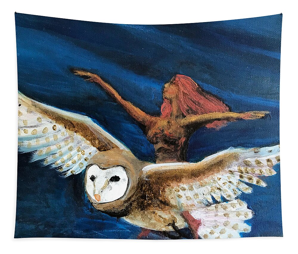 Owl Tapestry featuring the painting Owl Flight by Sylvia Brallier