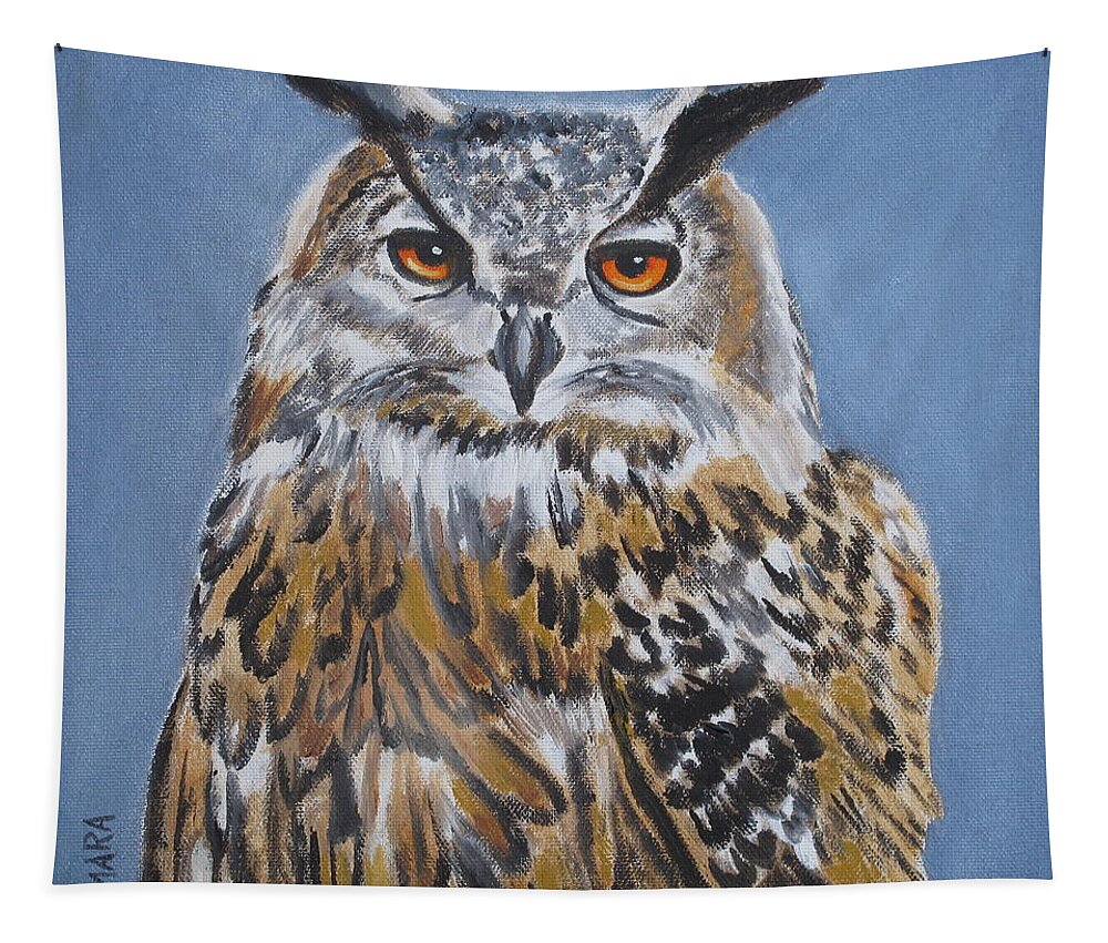 Pets Tapestry featuring the painting Owl Orange Eyes by Kathie Camara
