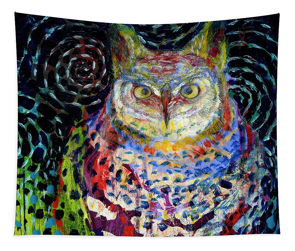 Owl Tapestry featuring the painting Owl Under a Starry Night by Jennifer Lommers