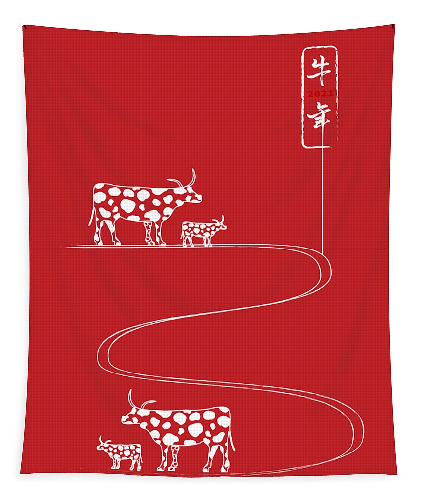 Year Of Ox Tapestry featuring the digital art Ox Year No.17 by Fei A