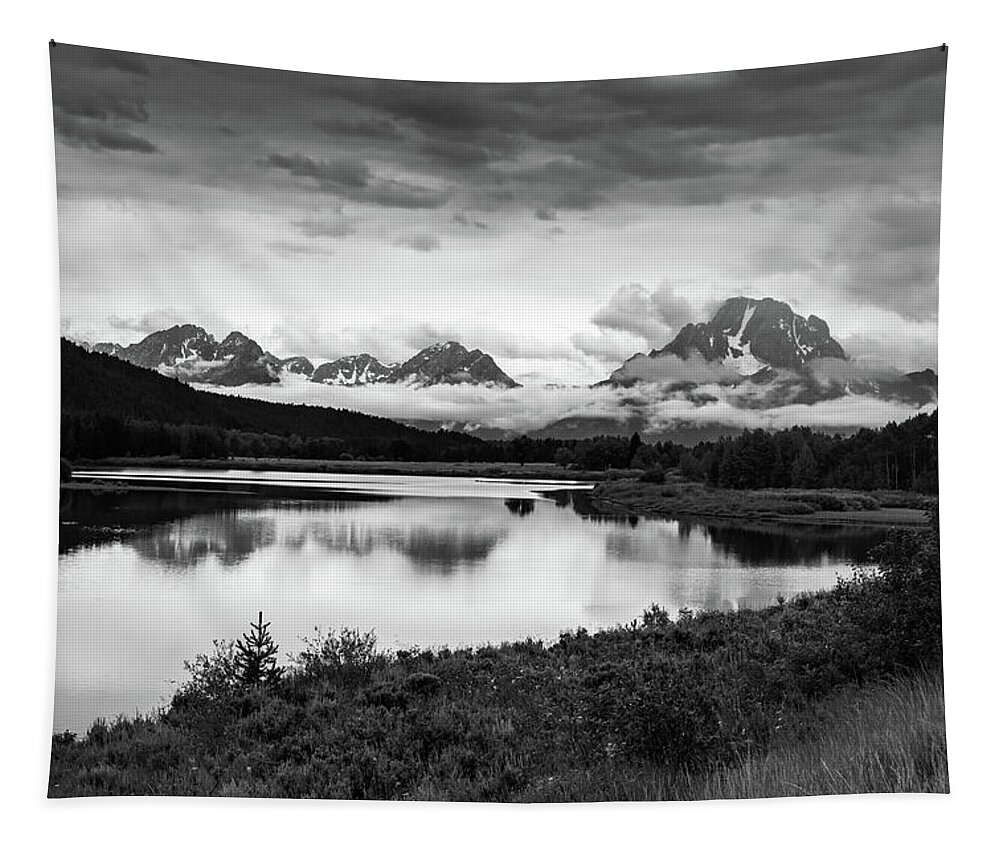 Nature Tapestry featuring the photograph Oxbow Bend in Black and White by Rose Guinther