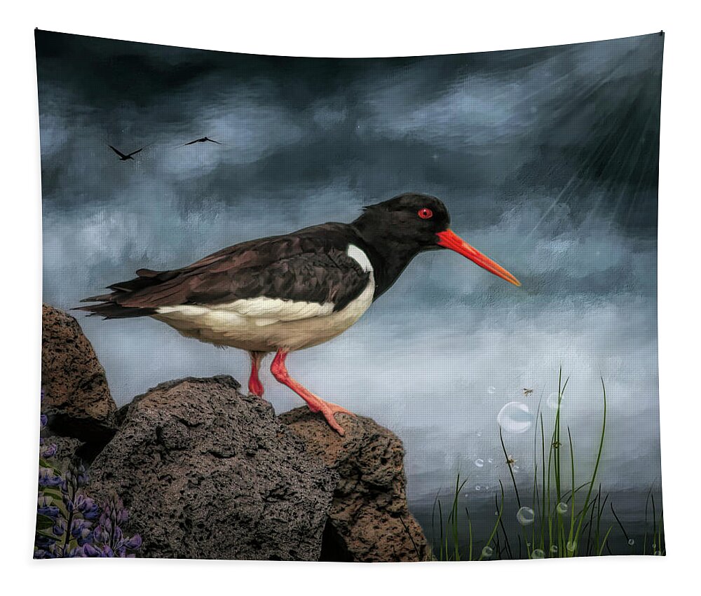 Oyster Catcher Tapestry featuring the digital art Oyster Catcher by Maggy Pease