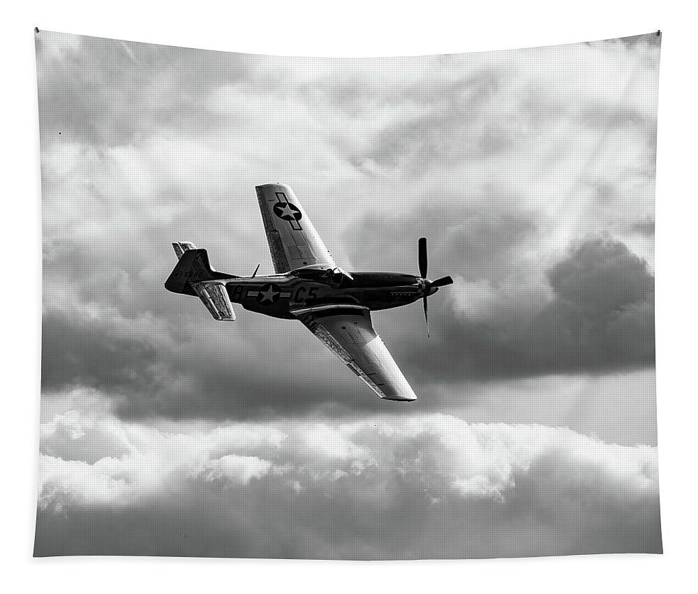 P-51 Tapestry featuring the photograph P-51 Mustang BW by Flees Photos