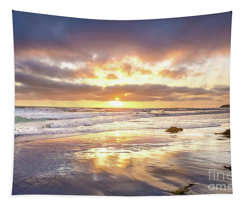 Sunset Beach Tapestry featuring the photograph Pacific Beach Sunset by Leslie Wells